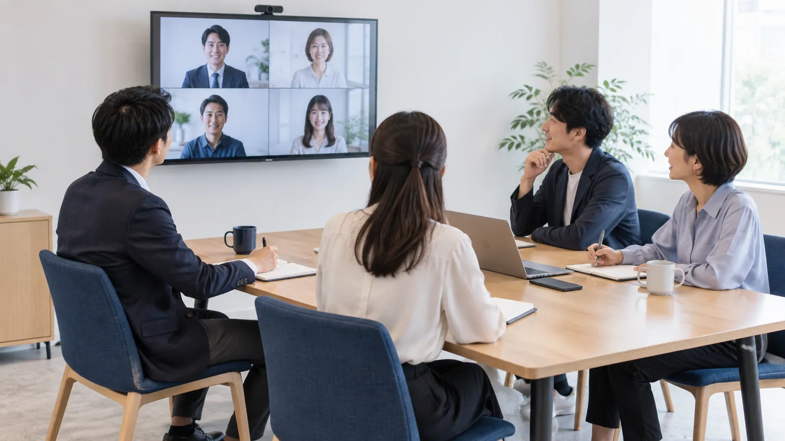 ディスプレイに向かうWeb会議の席配置