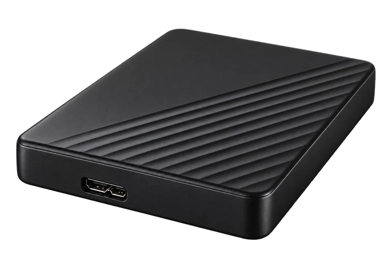外付けHDDのイメージ画像。横幅の広いUSB 3.x用Micro-B端子を持つ