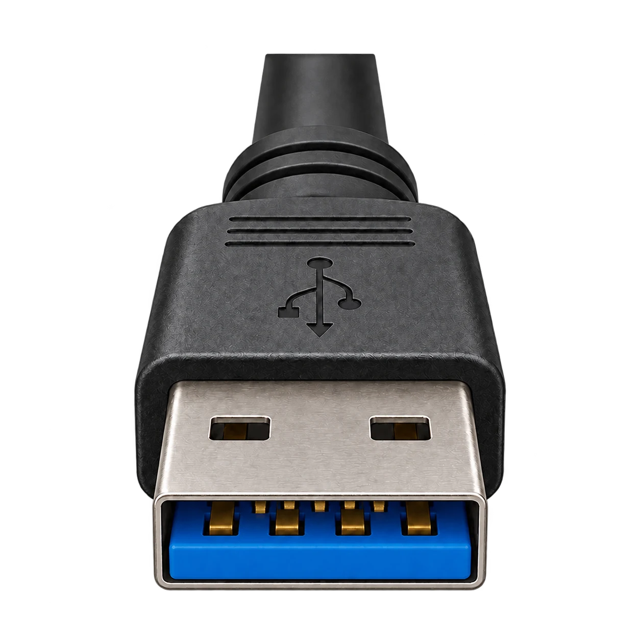 青い樹脂部を持つUSB 3.x対応USB-Aのケーブル側プラグの例
