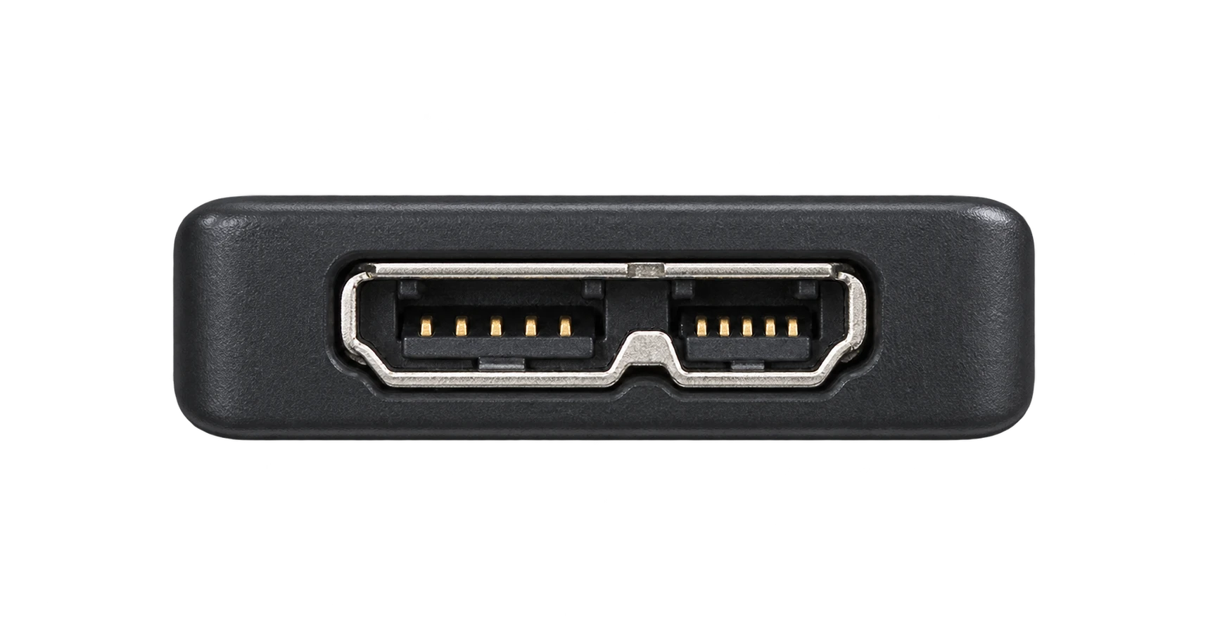 USB 3.0 Micro-Bの機器側ポート。横に2つの差込部分が並ぶ