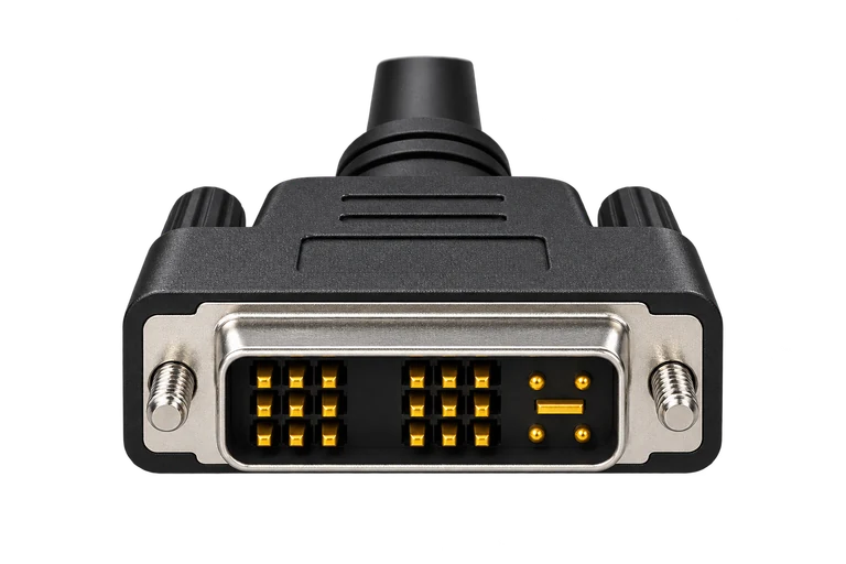 DVI-I シングルリンクのケーブル側の先端を正面から見たイメージ画像。接点の構成は18＋5。