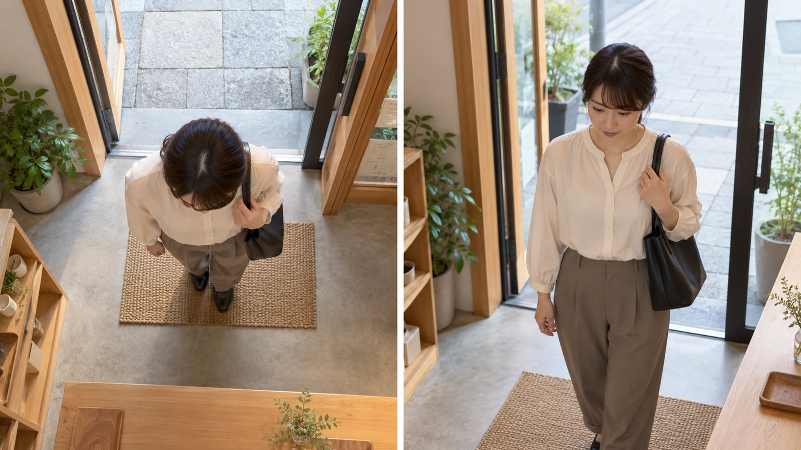 上から見ると頭部が中心になり顔が隠れる。