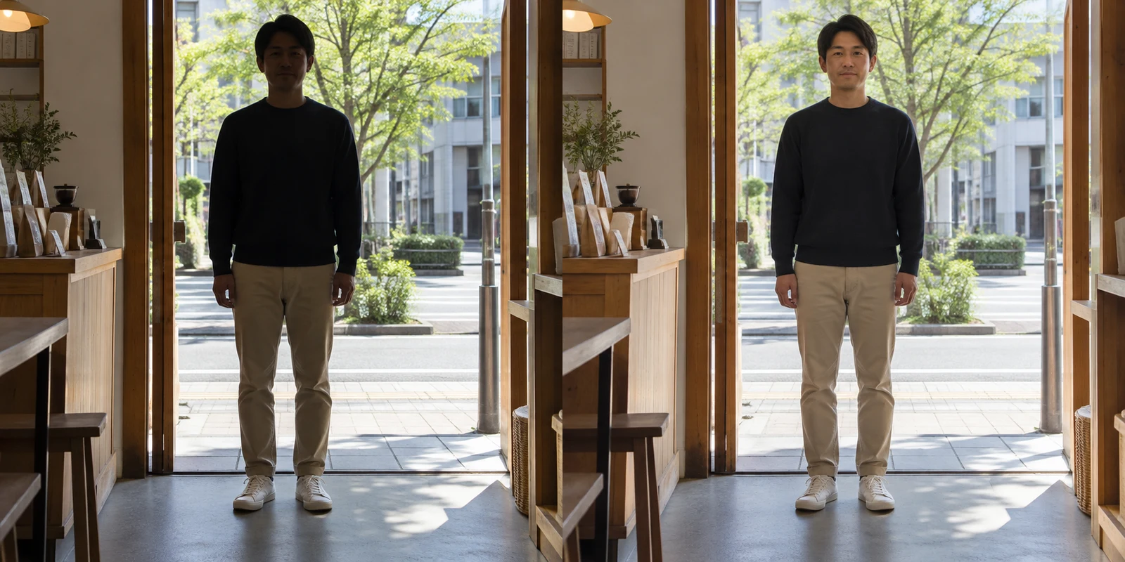 明るい屋外を背にした人物の顔が暗い。