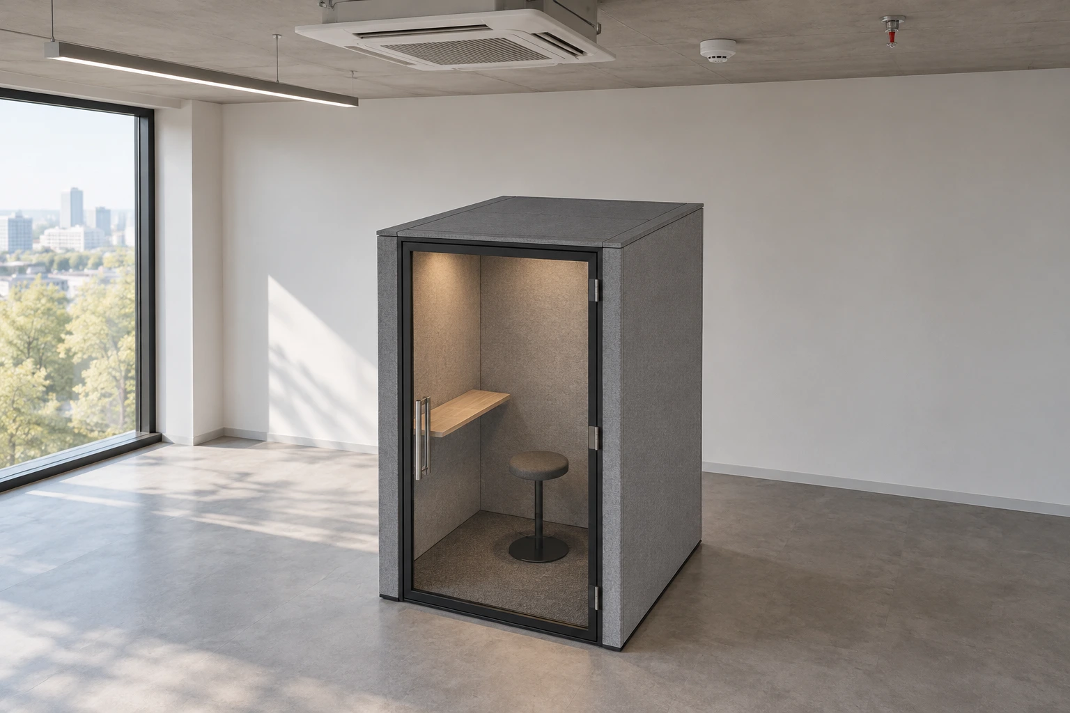 ブースの屋根と建物の天井の間の空間、周囲の照明や空調設備