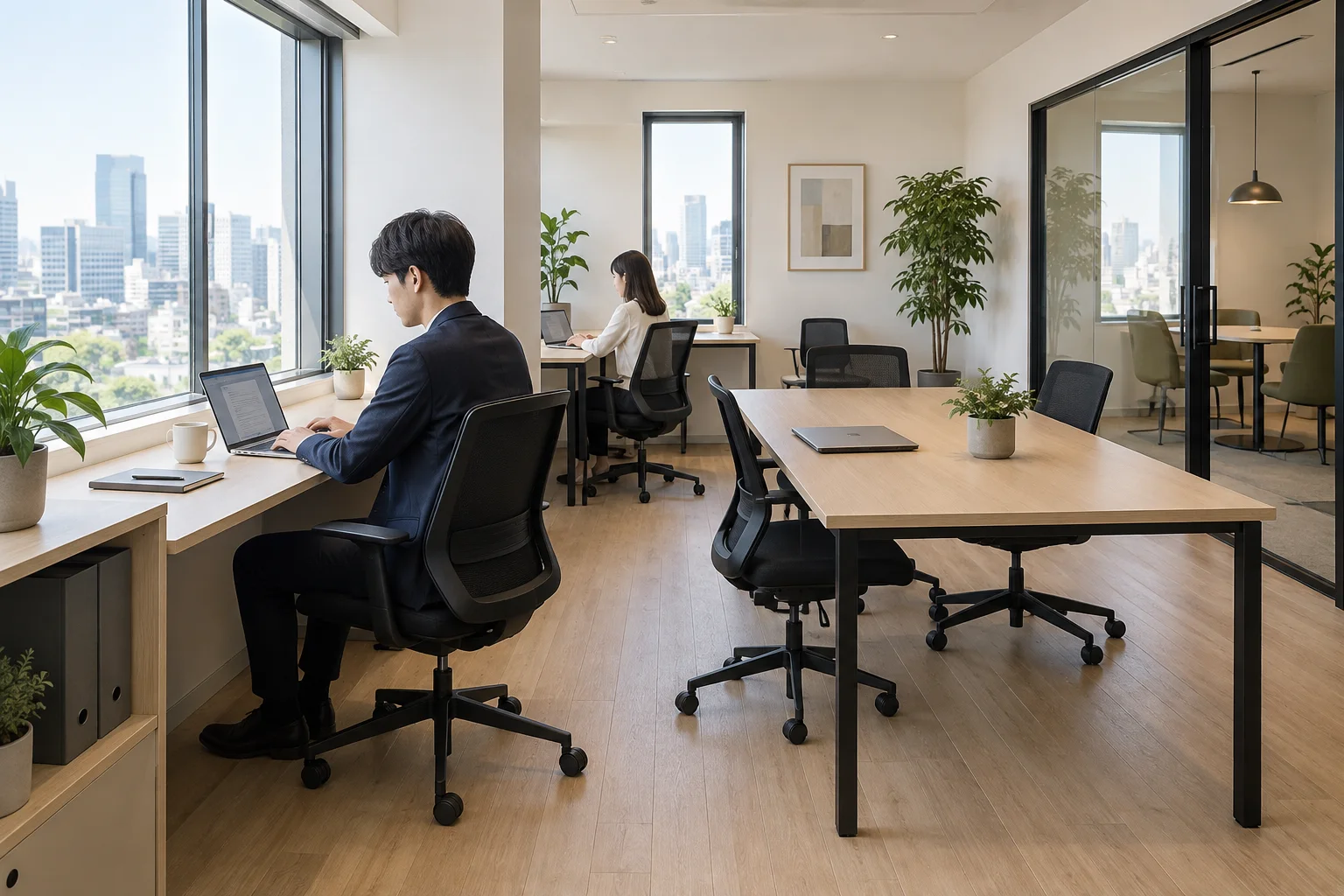 本拠地とは別に設ける、小規模な勤務拠点の室内イメージです。
