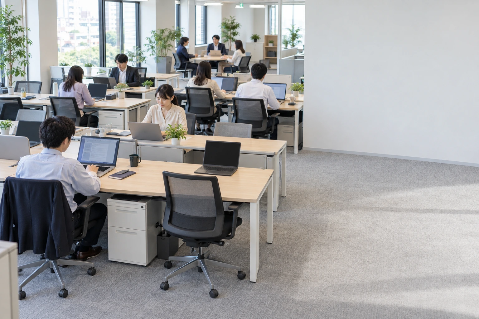 対象者50人のうち、在席30人、出社して離席10人、未出社10人の例です。在席率は60％、出社率は80％です。